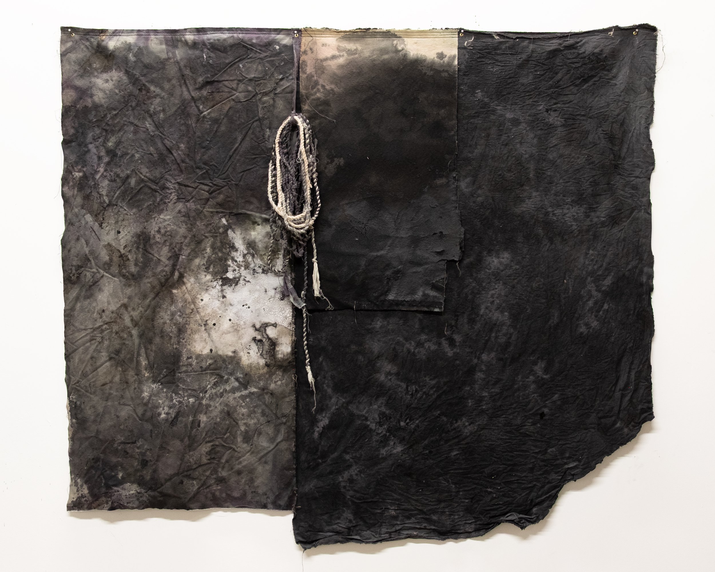   dead man’s coat   mixed media on sewn cloth and canvas   160 cm x 183 cm  2026 