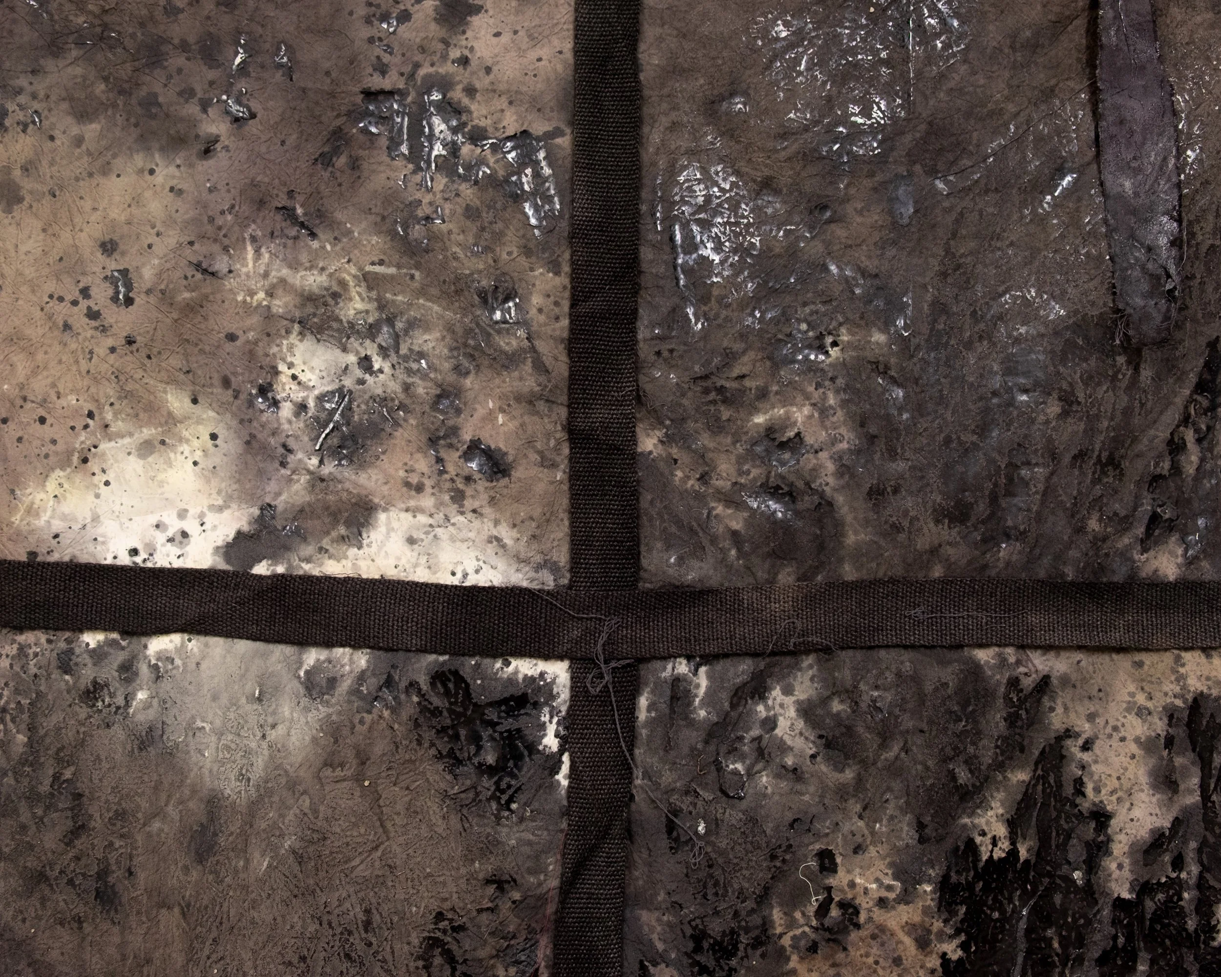   the mountain, pt. 1 (detail)   mixed media on sewn cloth and canvas   165 cm x 153 cm   2026 