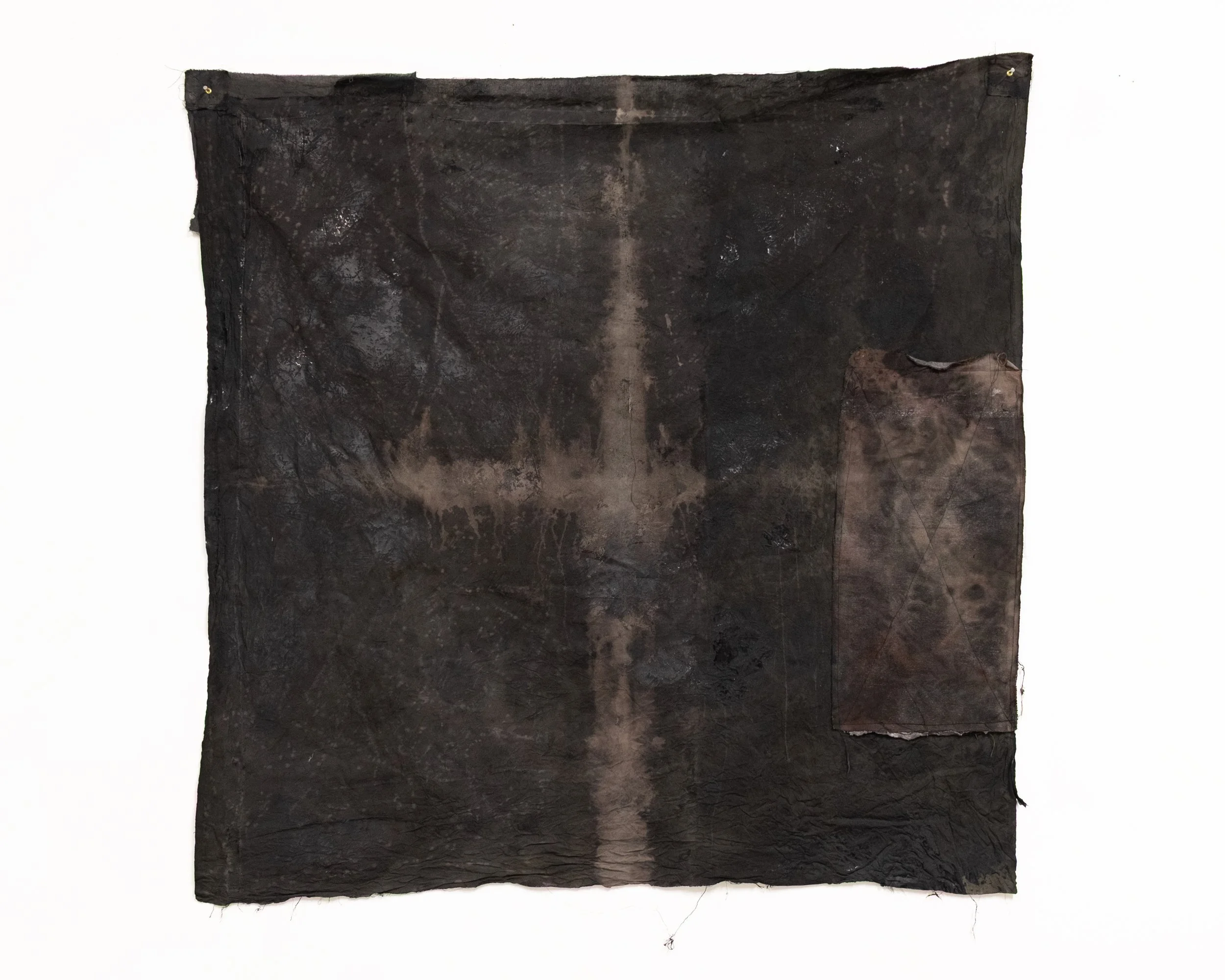   the mountain, pt. 2   mixed media on sewn cloth and canvas  143 cm x 140 cm  2026 