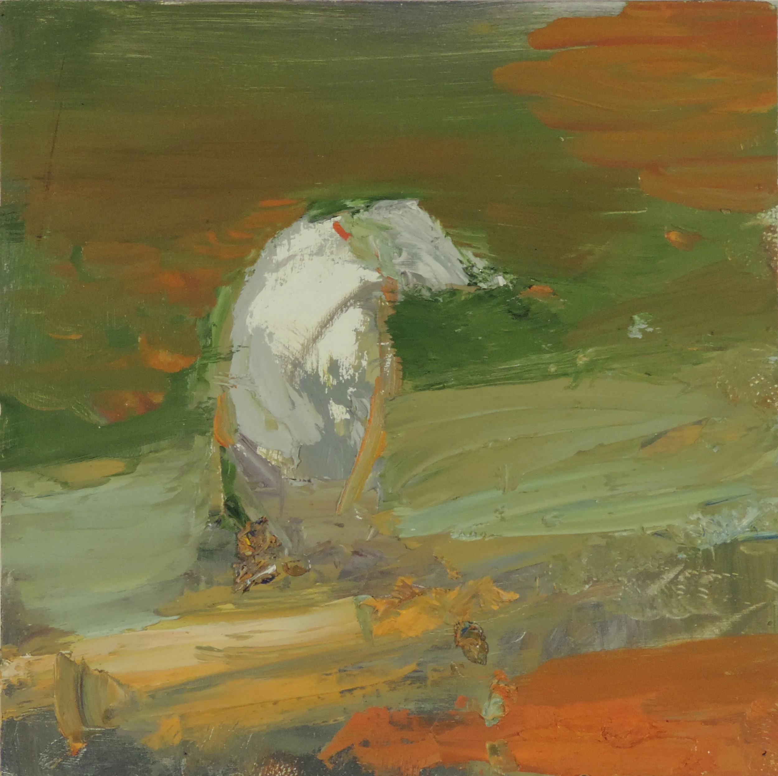 Heron on Dock oil on mdf. 11.5 inches x 11.5 inches