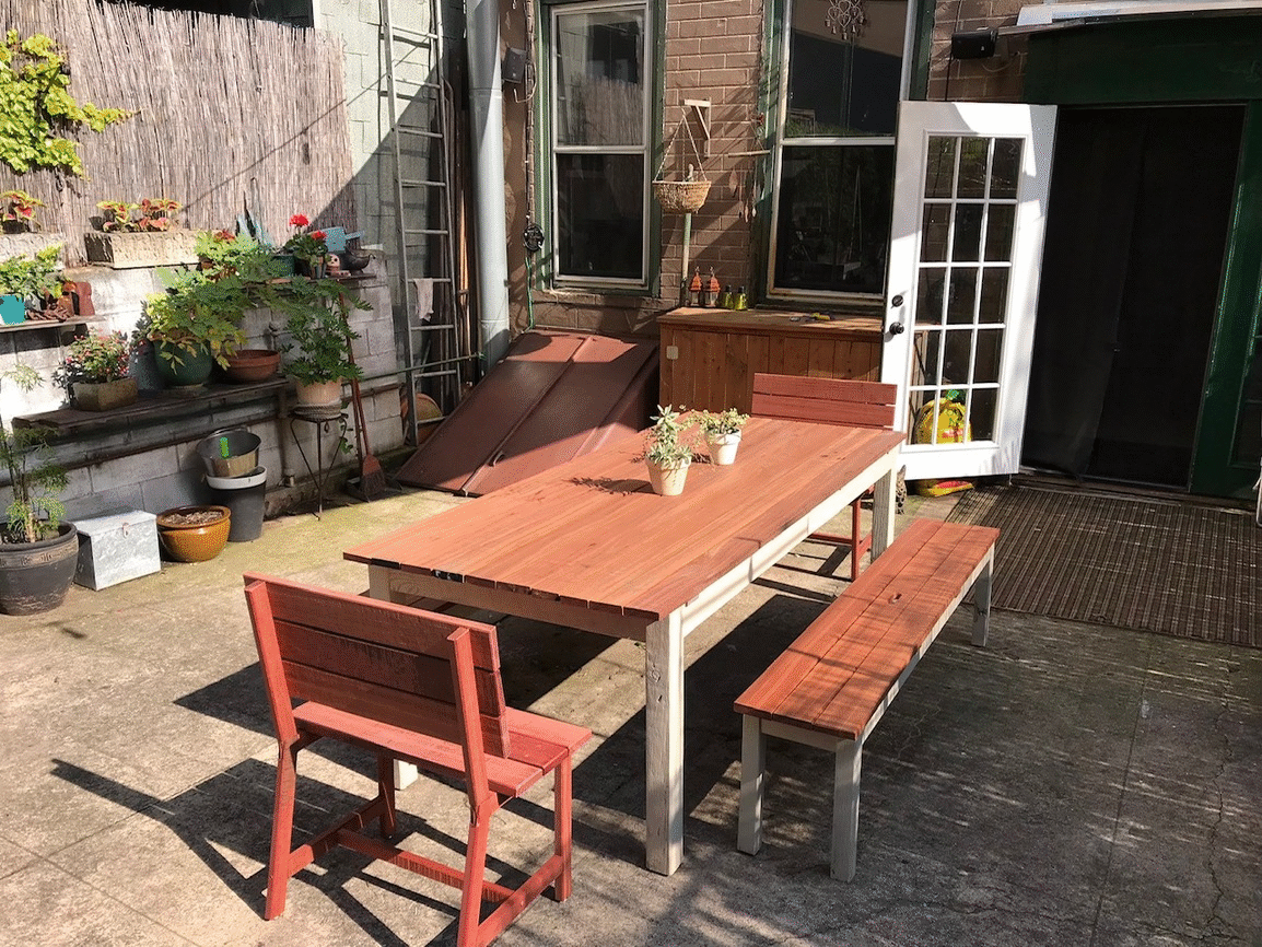 Brazilian Redwood Patio Table and Matching Benches