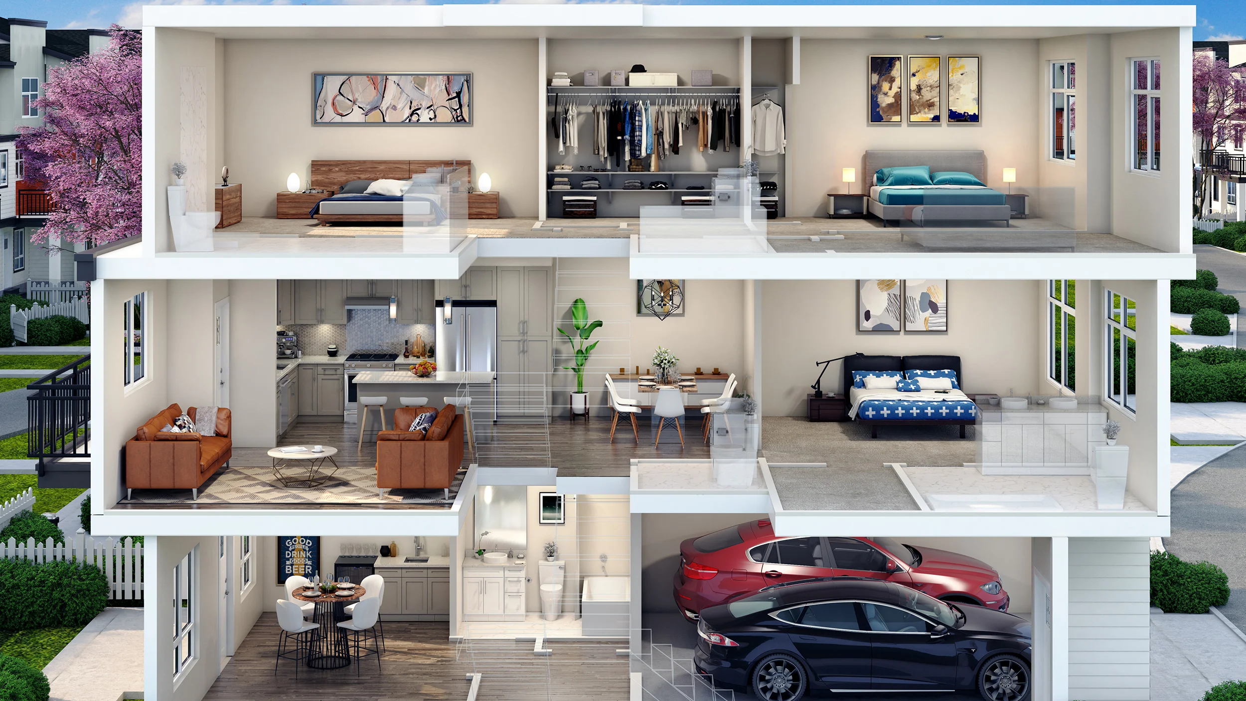 B/B1 Plan homes can optionally be modified to include a master bedroom on the main level. The “Master on Main” plan (B-Alt / B1-Alt) includes a walk-in closet and full ensuite bathroom (plan specific).