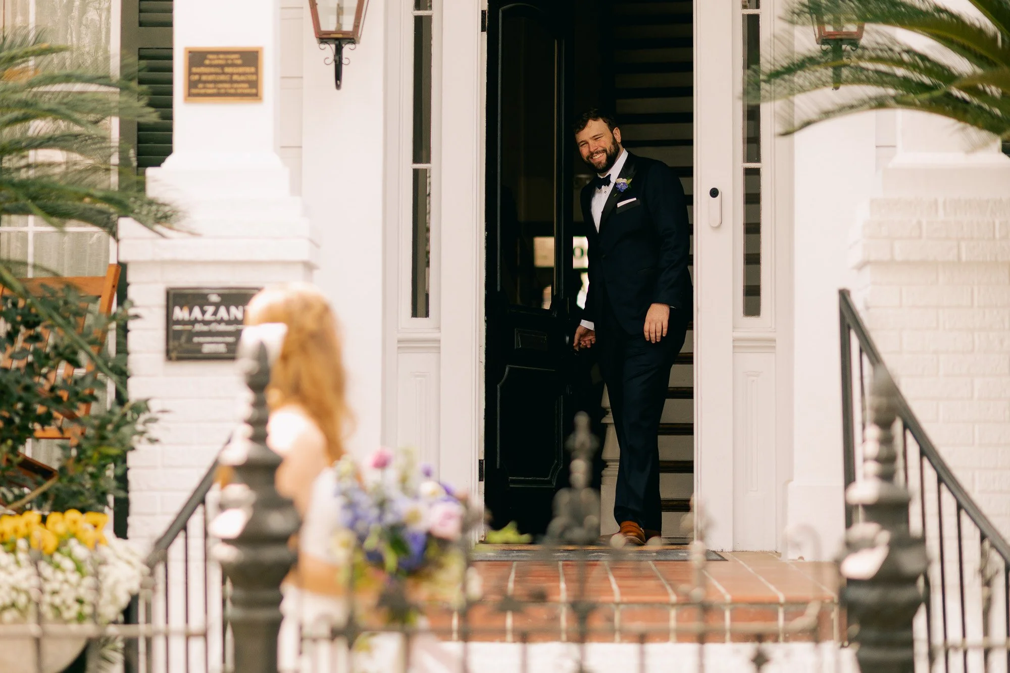groom see's bride for the first time during first look at the mazant