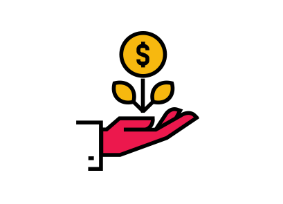 Hand holding golden flowing, with a dollar sign inside of it