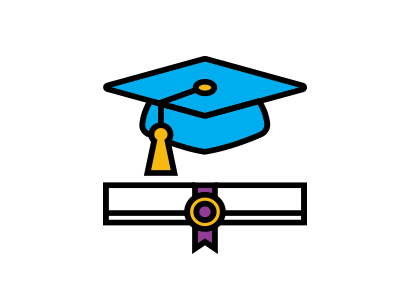 A graduation cap floating above a diploma.