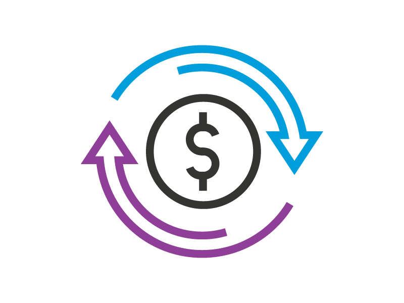 An icon of two arrows circling a dollar sign.