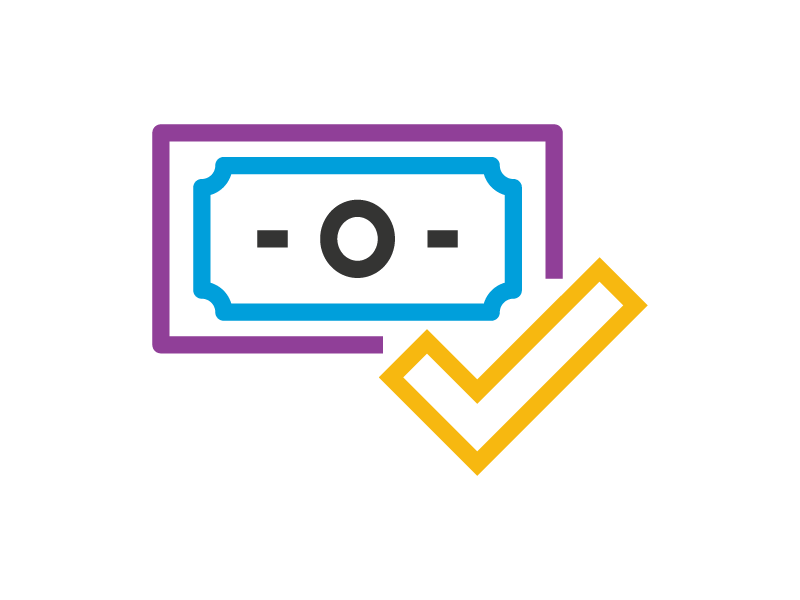 An icon of money with a checkmark in front of it.