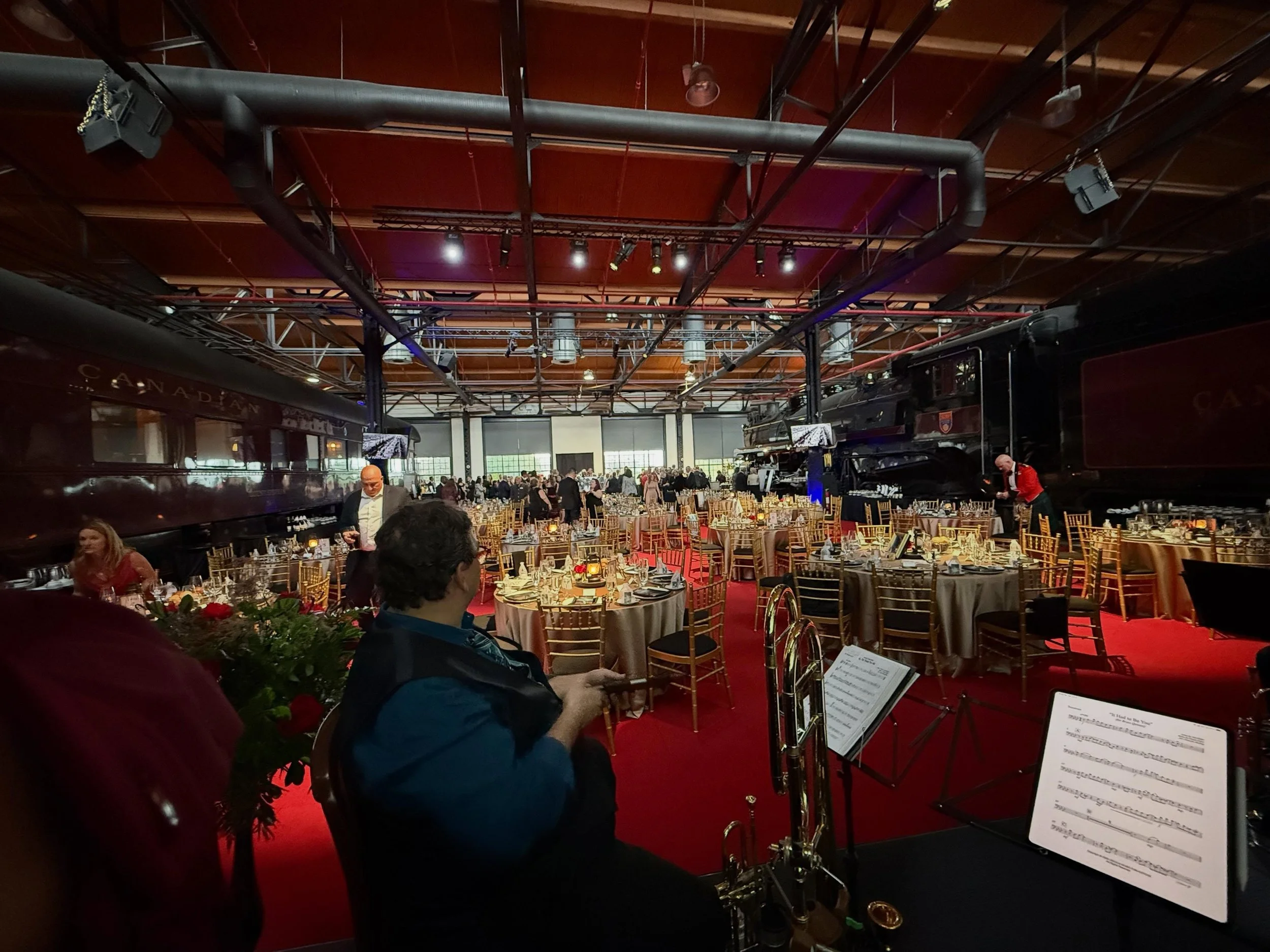 Really cool venue with the Foothills Brass tonight, and yes, those are trains! #trombone #🪊 #yyc #yycmusic #brass
