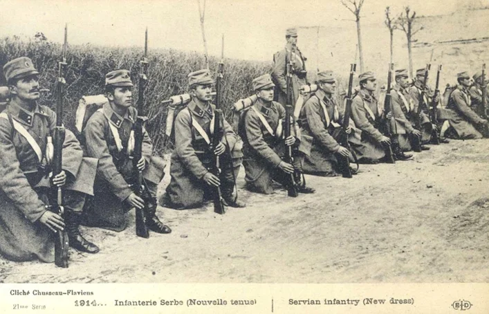 Serbian Infantry in new uniforms, 1914 (Source: National Library of Serbia, digital archives)