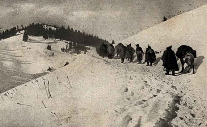 Serbian army retreating in winter