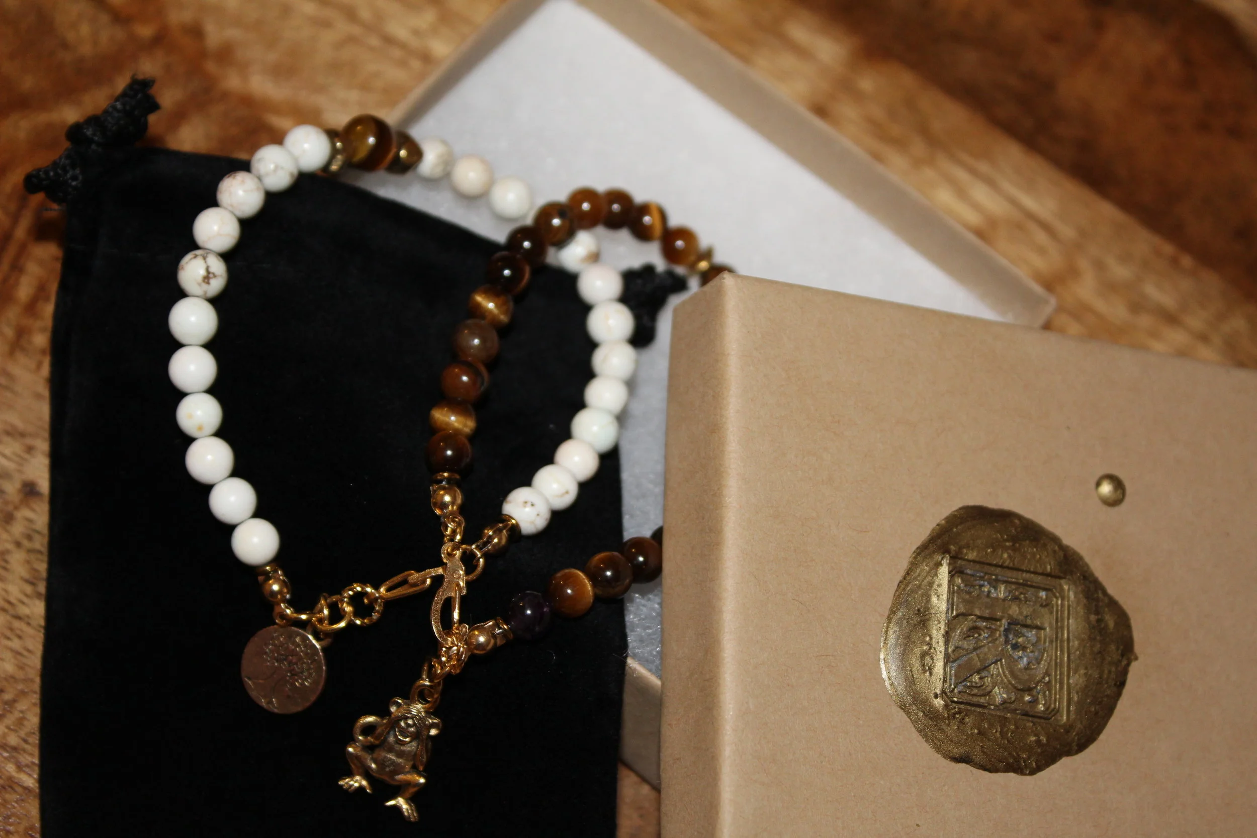  Tiger's Eye (Right) and Marble White (Left) with Custom Charms 