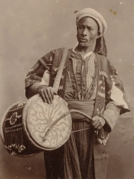 Musician with hennaed drum (tbal), Algeria, 1880s. Photograph by William Vaughn Tupper