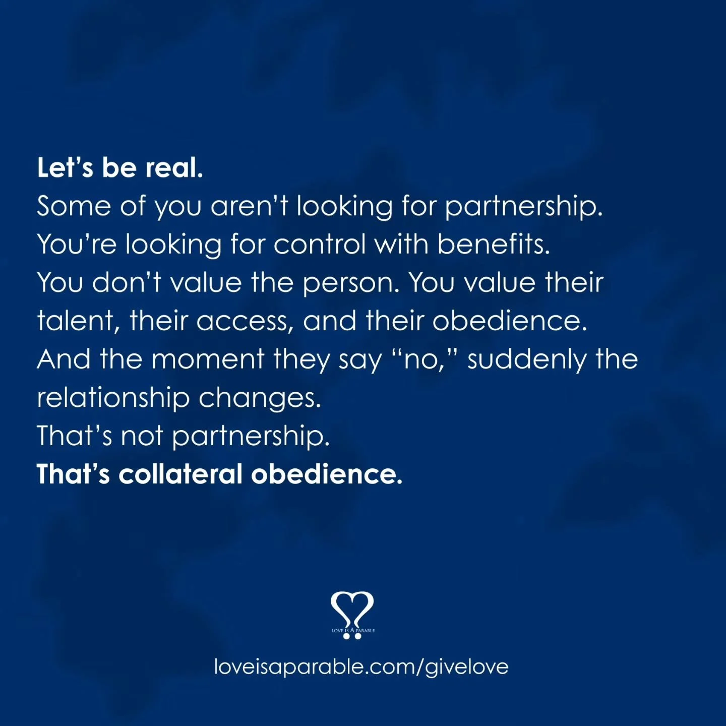 Let&rsquo;s be real.
Some of you aren&rsquo;t looking for partnership. You&rsquo;re looking for control with benefits.
You don&rsquo;t value the person. You value their talent, their access, and their obedience.
And the moment they say &ldquo;no,&rdq