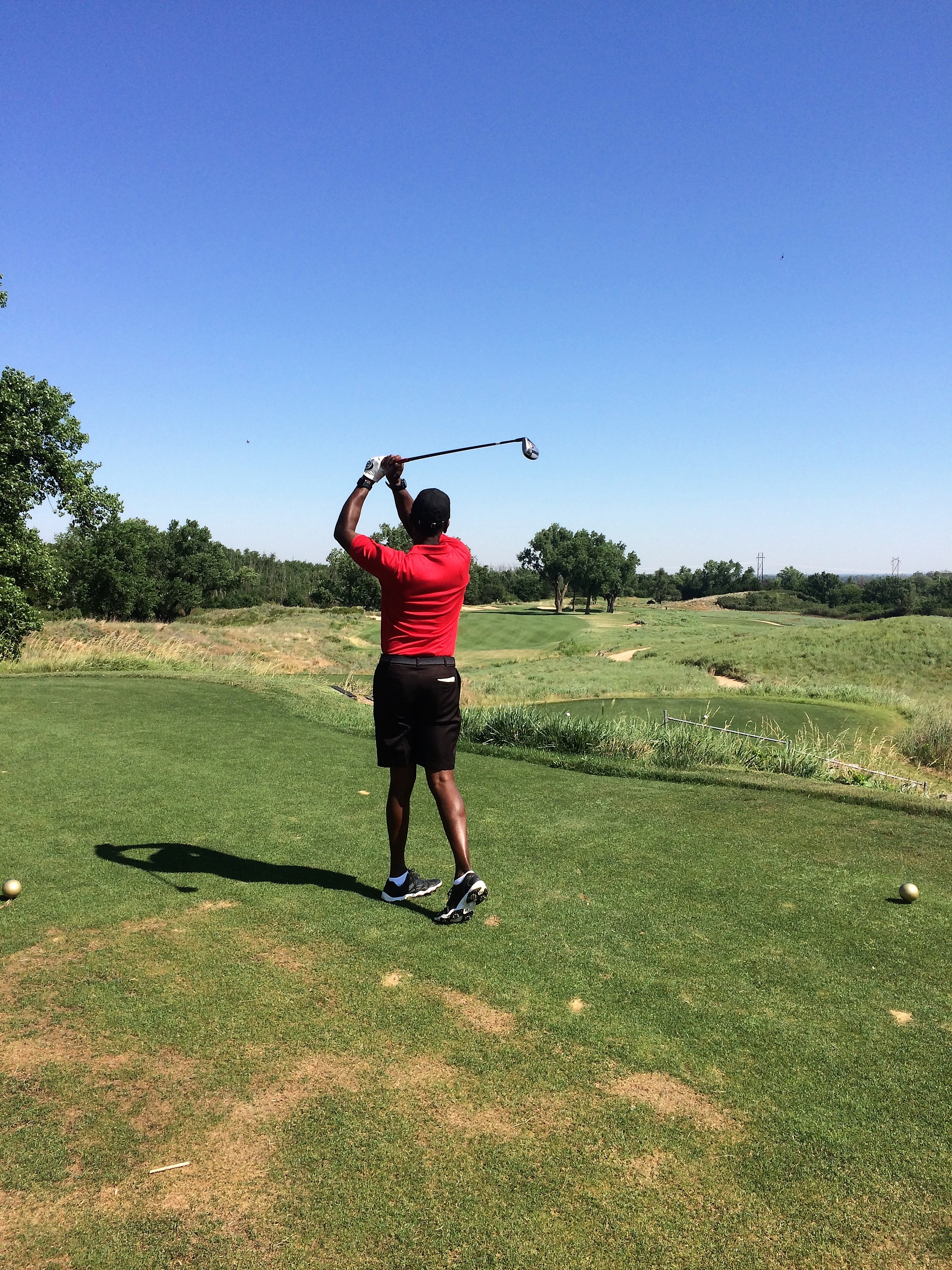 12th hole tee shot with a 3 wood. The trees to the right are the ones I had to clear on my approach shot