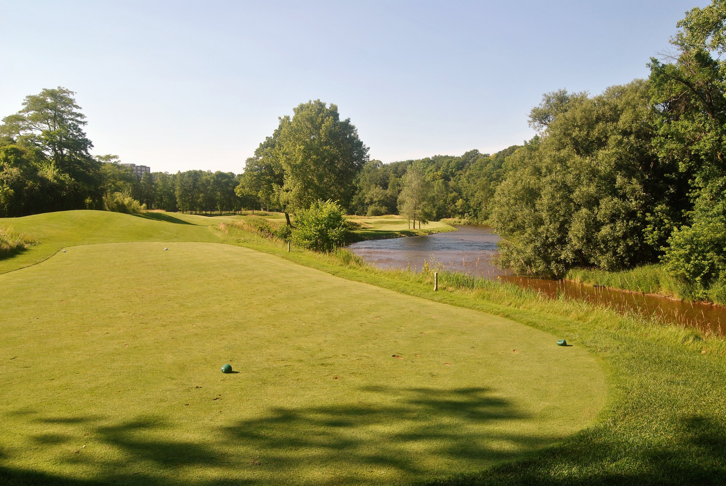 The ninth hole has the river on the left, a pond on the right that you can't see in the picture, and a couple of bunkers in the middle of the fairway