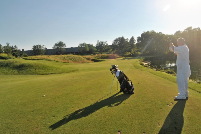 I hit the fairway on the 14th hole with a nice angle to the front pin location on the green
