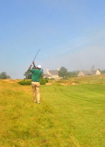 Hitting my approach shot to the ninth green.