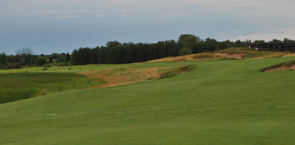 My ball is the one on the right. The flag is 270 yards away on the left over the fescue.