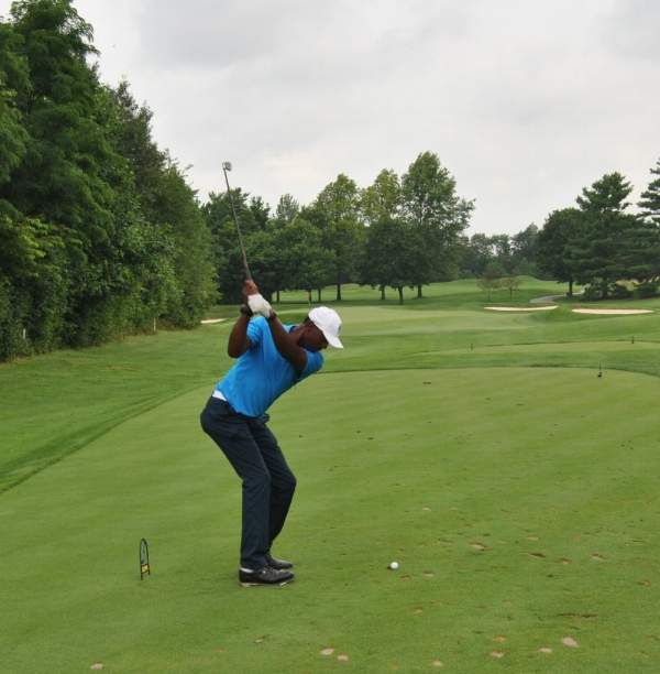 Tee shot on the Par 3 third hole.