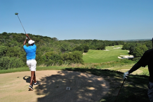 Teeing off on the 10th hole