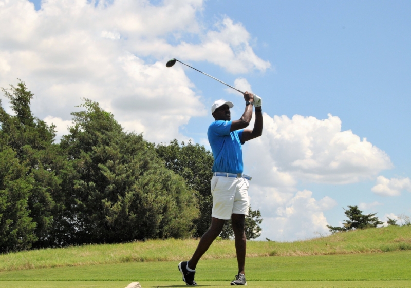 Teeing off on the closing hole