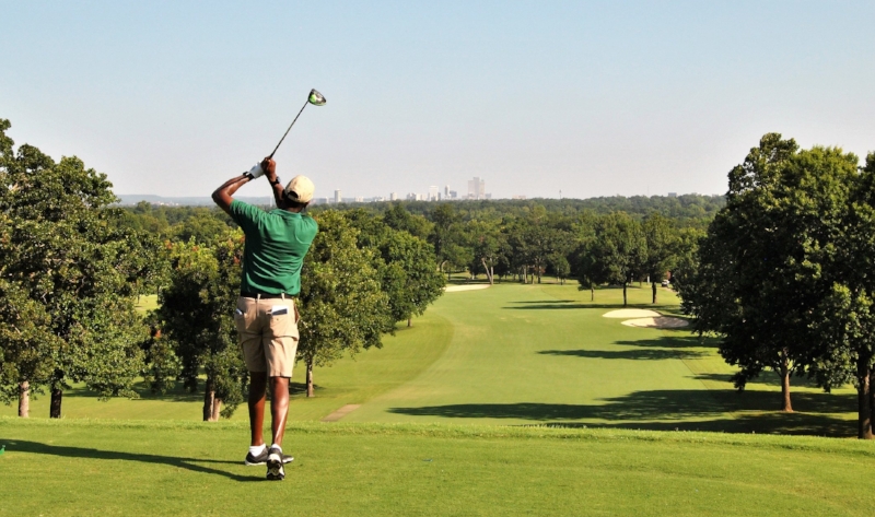 Tee shot on the opening hole at Southern Hills