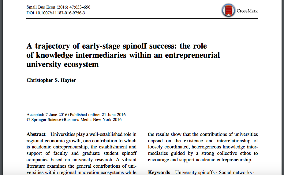 A trajectory of early-stage spinoff success: the role of knowledge intermediaries within an entrepreneurial university ecosystem