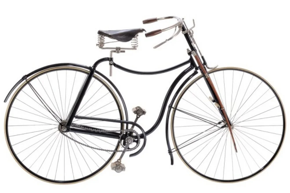 1884: Phát minh logic tiếp theo là xích truyền động. Chiếc “Rover III” đời 1888 này có gắn roi mây ở càng trước để… đánh chó chạy theo cắn chân người đạp xe!