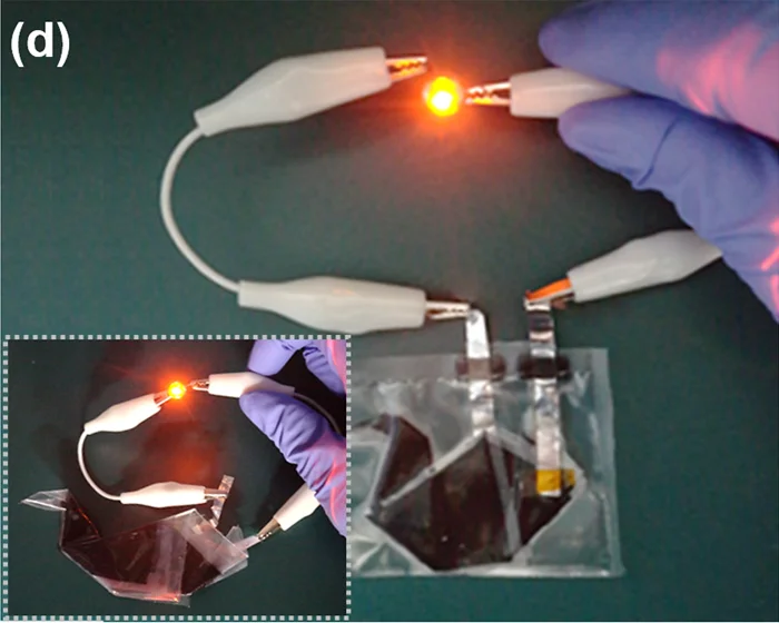 Thử nghiệm tính hiệu quả của pin sản xuất từ giấy của các nhà khoa học ở Viện Khoa học Lâm nghiệp Quốc gia Hàn Quốc.