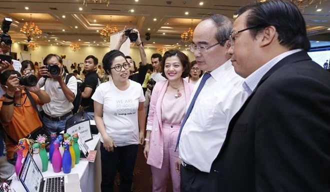 Chị Vân khi tham gia cuộc thi Startup Wheel 2018.