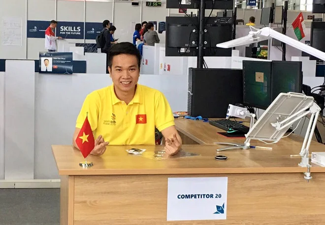 Trần Văn Phúc tại Kỳ thi tay nghề thế giới. Ảnh NVCC.