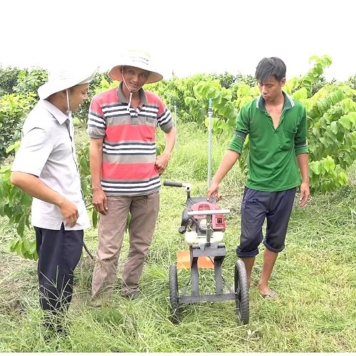 Nhờ máy cắt cỏ do ông Đậm sáng chế người lao động tại đây không còn vất vả vì sử dụng công cụ truyền thống.