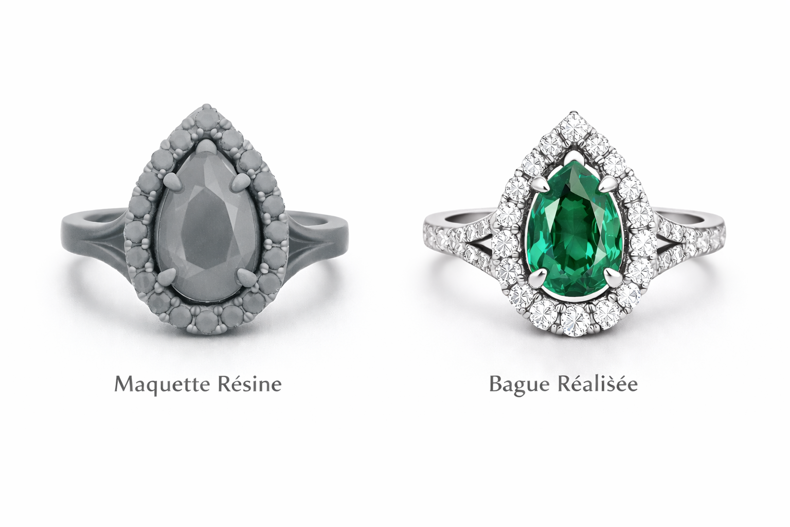 Modèle en résine vs bague or blanc halos emeraude.png