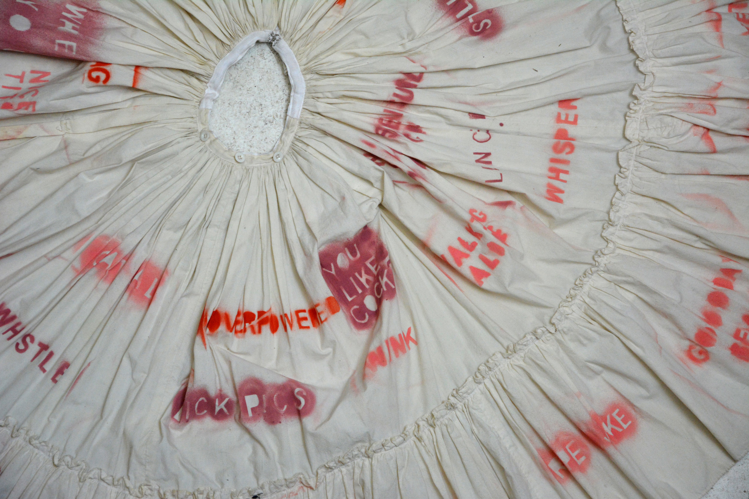 Mélia Beaudoin 100 Days in London Asking for It 3. Crinoline skirt stencilled in stories of street harassment – detail.jpg