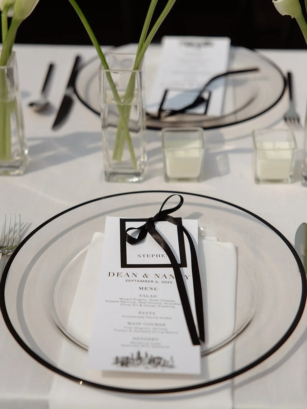 I loved bringing Nancy &amp; Dean&rsquo;s vision to life for their intimate NYC wedding. 

We designed a custom menu, personalized for each guest and tied it all together with a little black bow. Custom menus are a simple way to add a little somethin