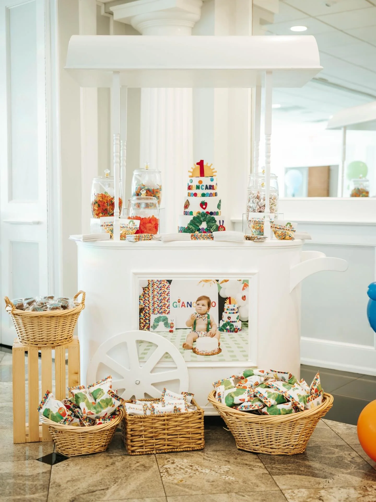 On Saturday, he ate through one chocolate bar 🍫

Next up in the World of Giancarlo, the sweet details. When thinking of the candy cart, I knew I wanted to add themed treats to match the rest of the decor. I decided to design chip bag wrappers and Ri