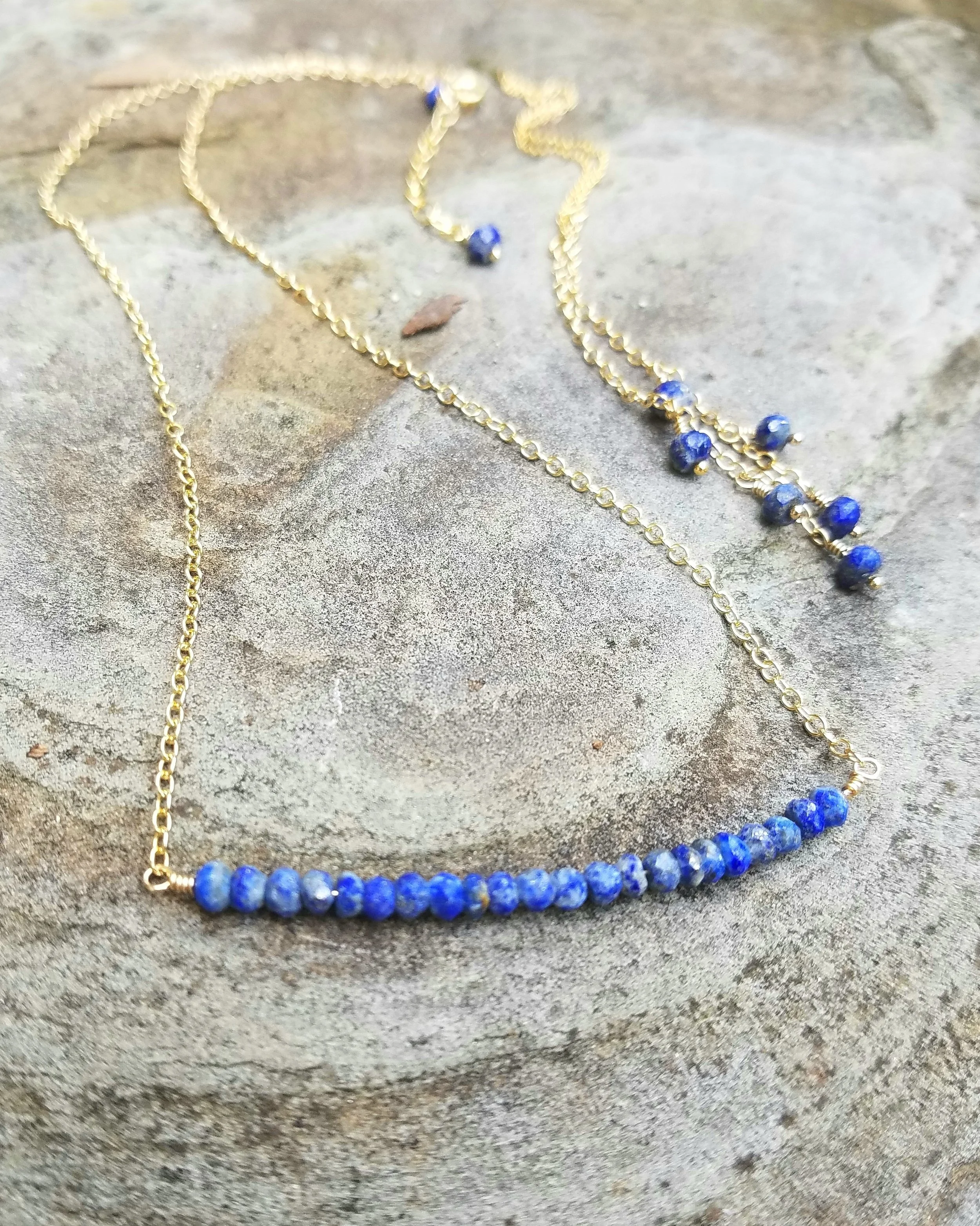 Lapis Bar Necklace and 3 stone ear threads.jpg