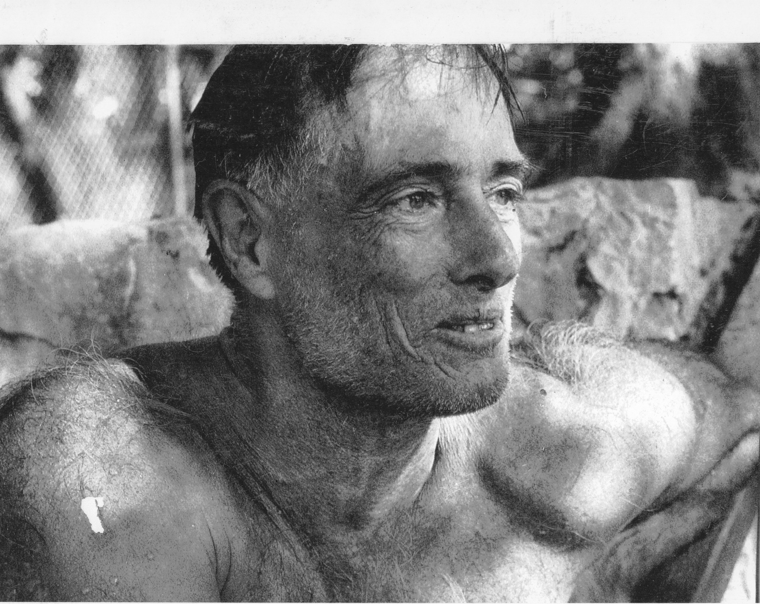 John ready for a dip, he was a champion open ocean swimmer.