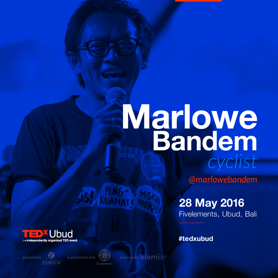Don’t try to pin a label on Marlowe Bandem. He’s a DJ, fixed-gear cyclist, creator of multi- media events, manager of two micro-financing banks, and vice chairman of the Widya Dharma Shanti Foundation that oversees STIKOM Bali, the largest ICT (information and communication technology) college in Bali. Latest collaborative initiatives include The Bali 1928 Project, a repatriation project of where Balinese recordings and films of the 1920s were repatriated from several countries; and Bali Record Store Day (April 2016) and SPRITES ART LAB: AGNI in Desa Lawak Badung (June 2016). Marlowe has contributed to many arts events in Bali, including Jean-Michel Basquiat Exhibition at Darga Gallery (2005), Bali Biennale: Space & Scape (2005), reclaiming public spaces via Ebullience Art Event (2009), and SPRITES Art and Creative Biennale (2013, 2015).