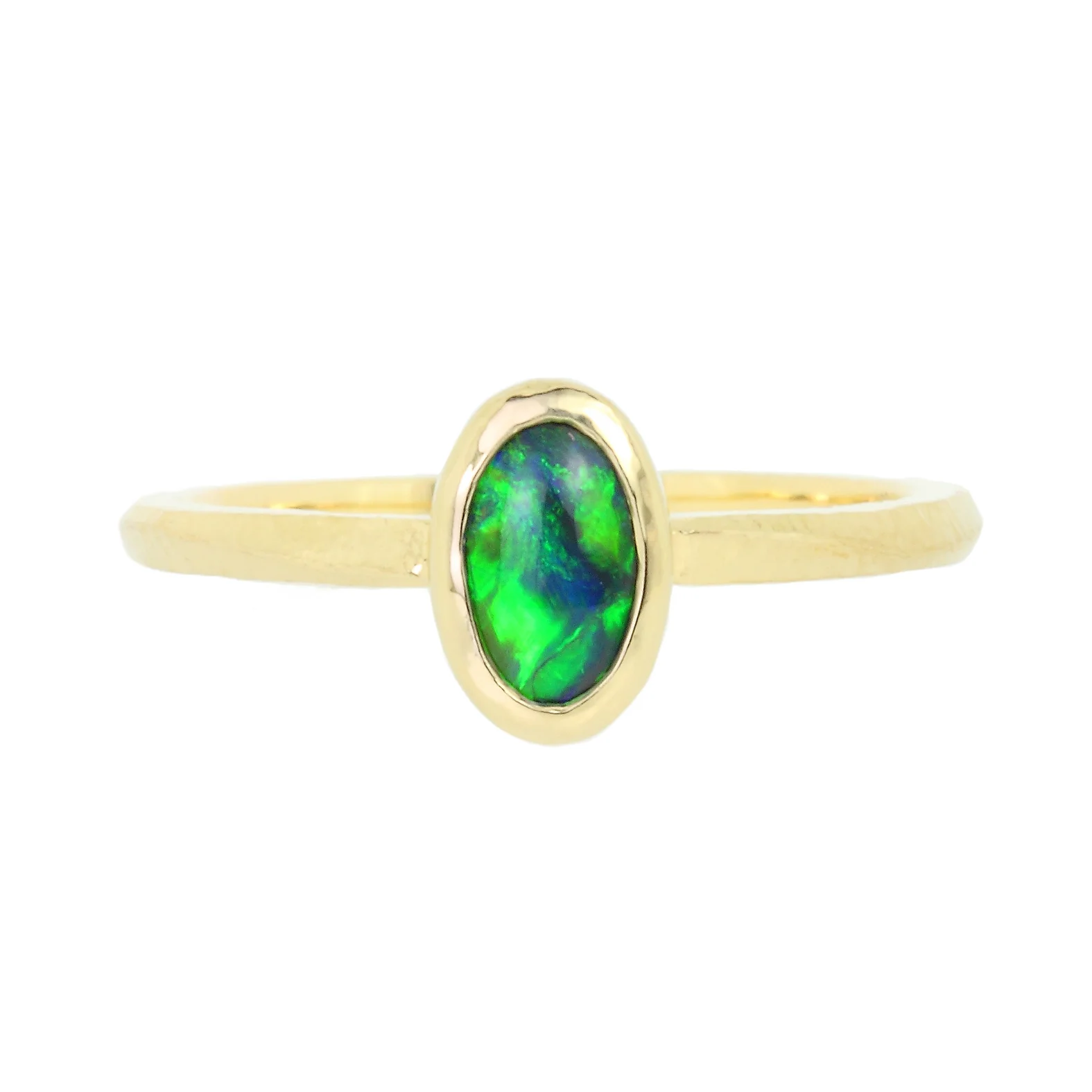 Natural Black Opal Wave Bezel Solitaire Ring