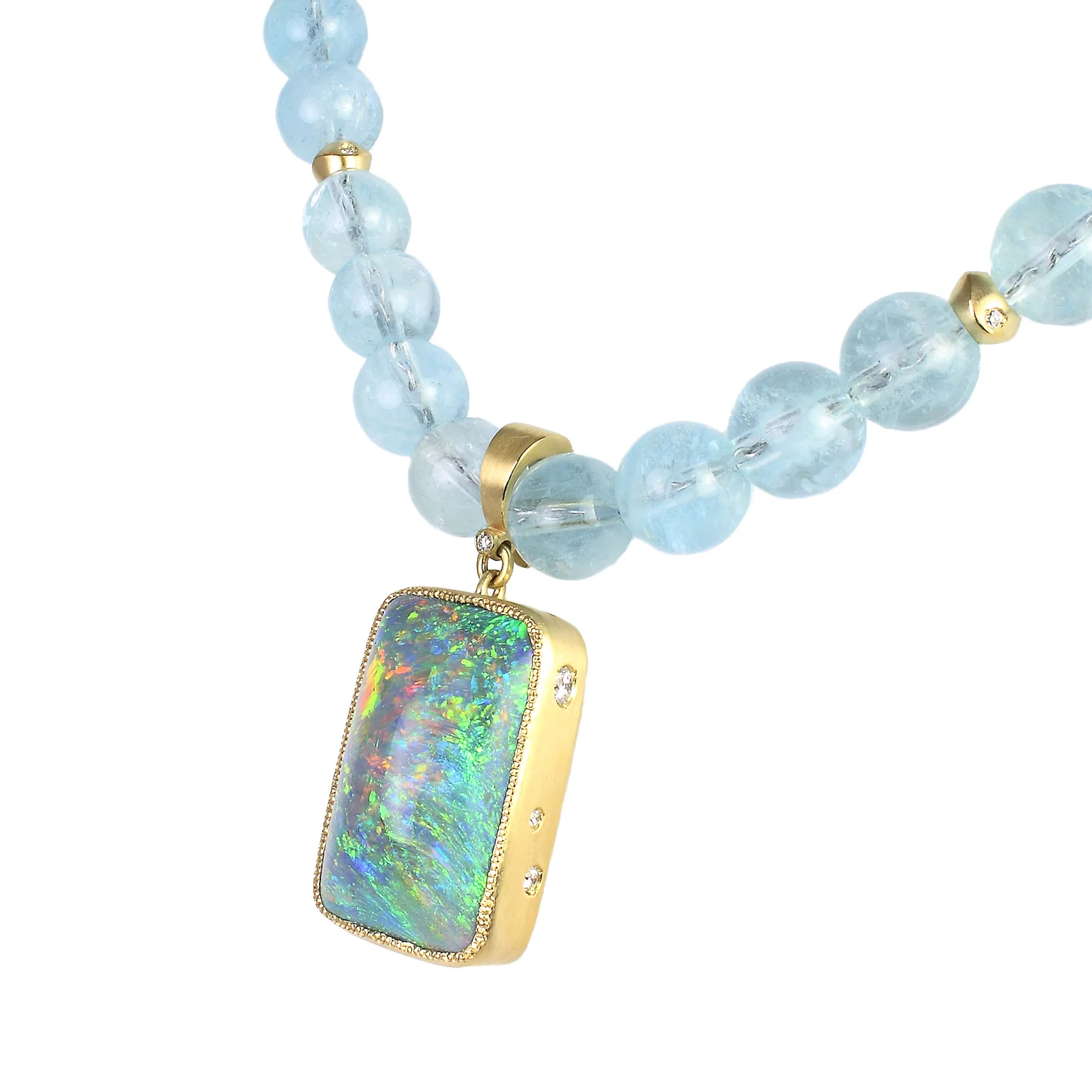 Black Opal Pendant on Aquamarine Necklace