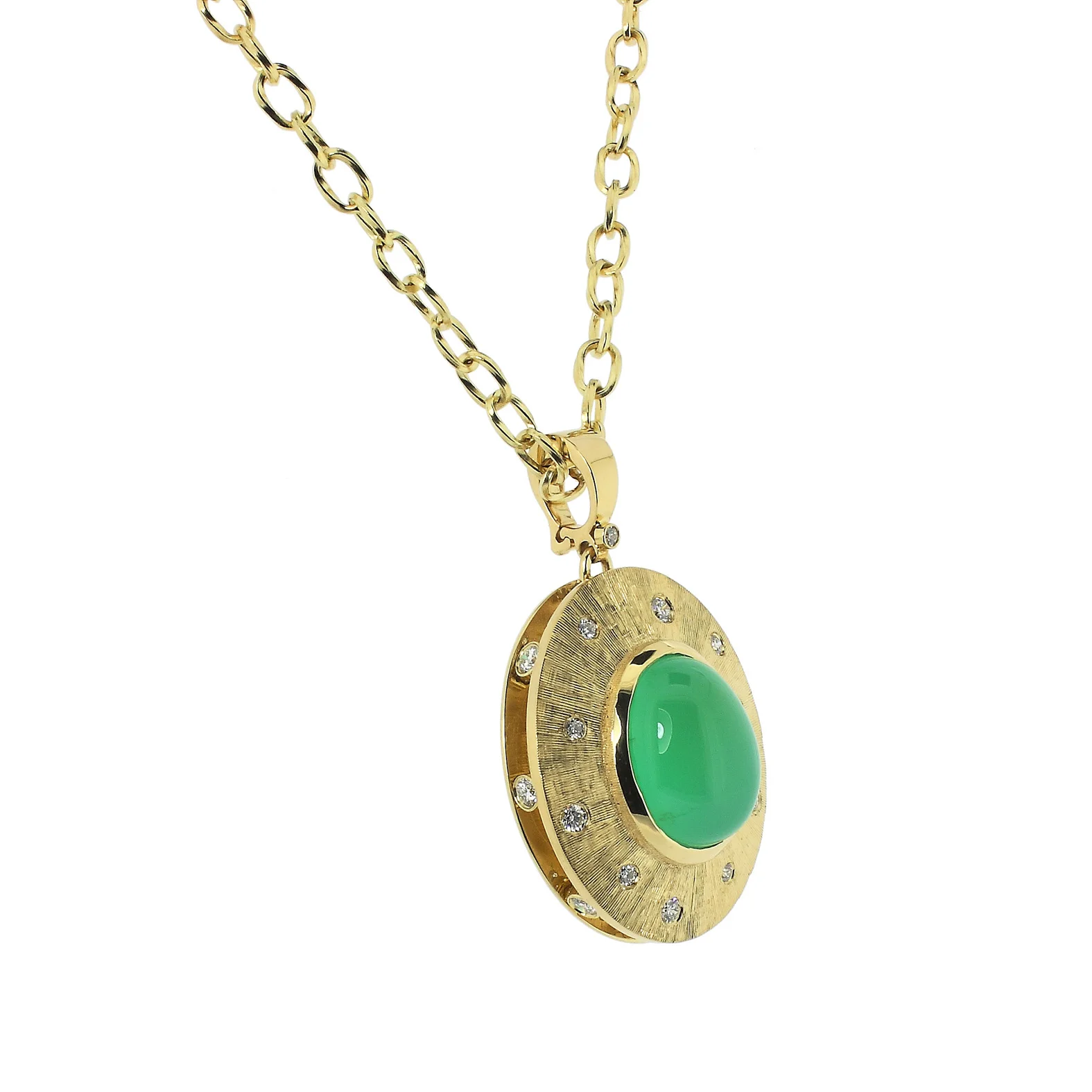 Chrysoprase and Diamond Oval Pendant