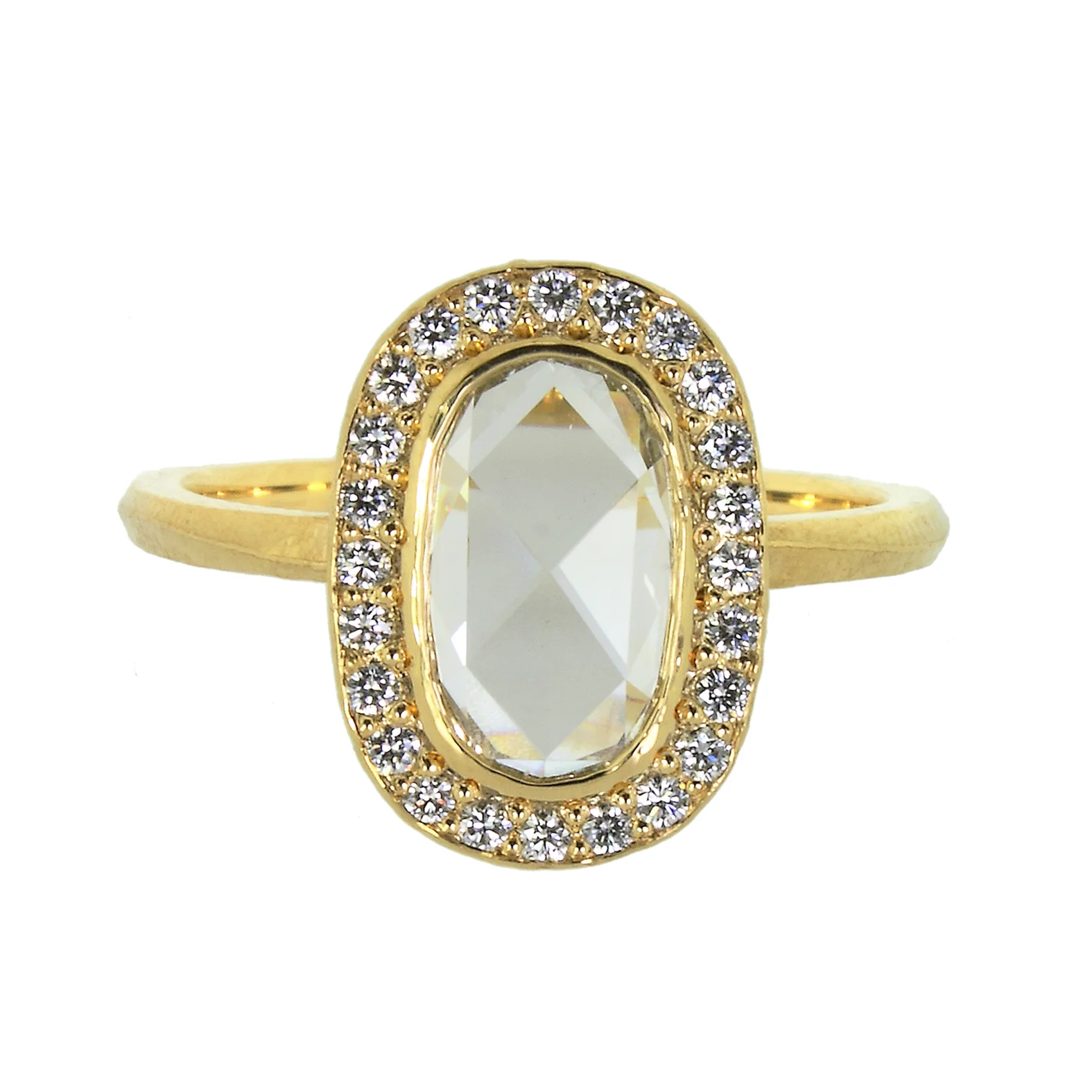 Rose Cut Oval Diamond Halo Wave Ring
