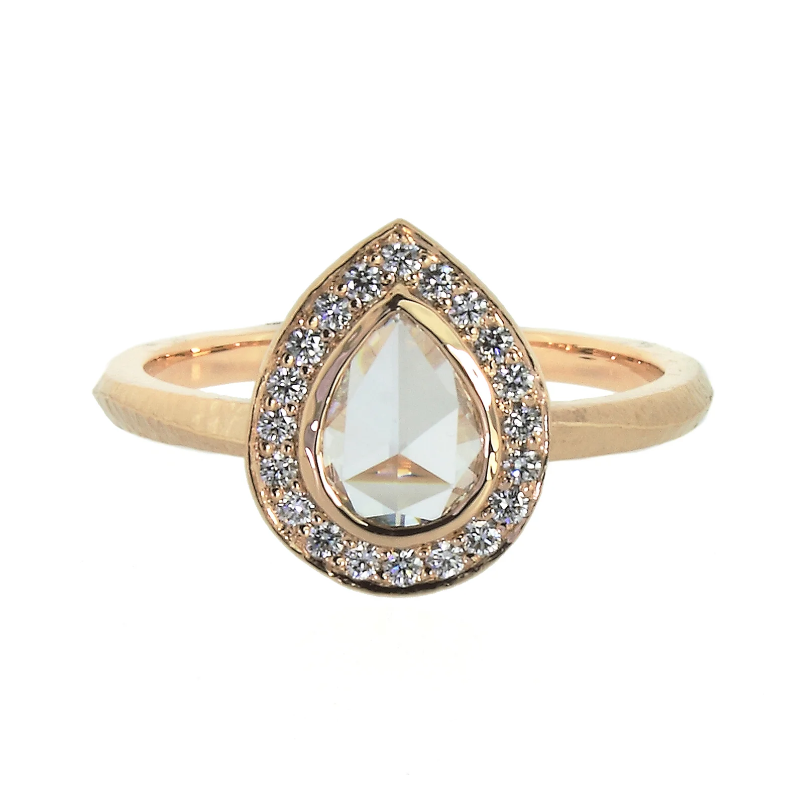 Rose Cut Pear Shape Diamond Halo Wave Ring