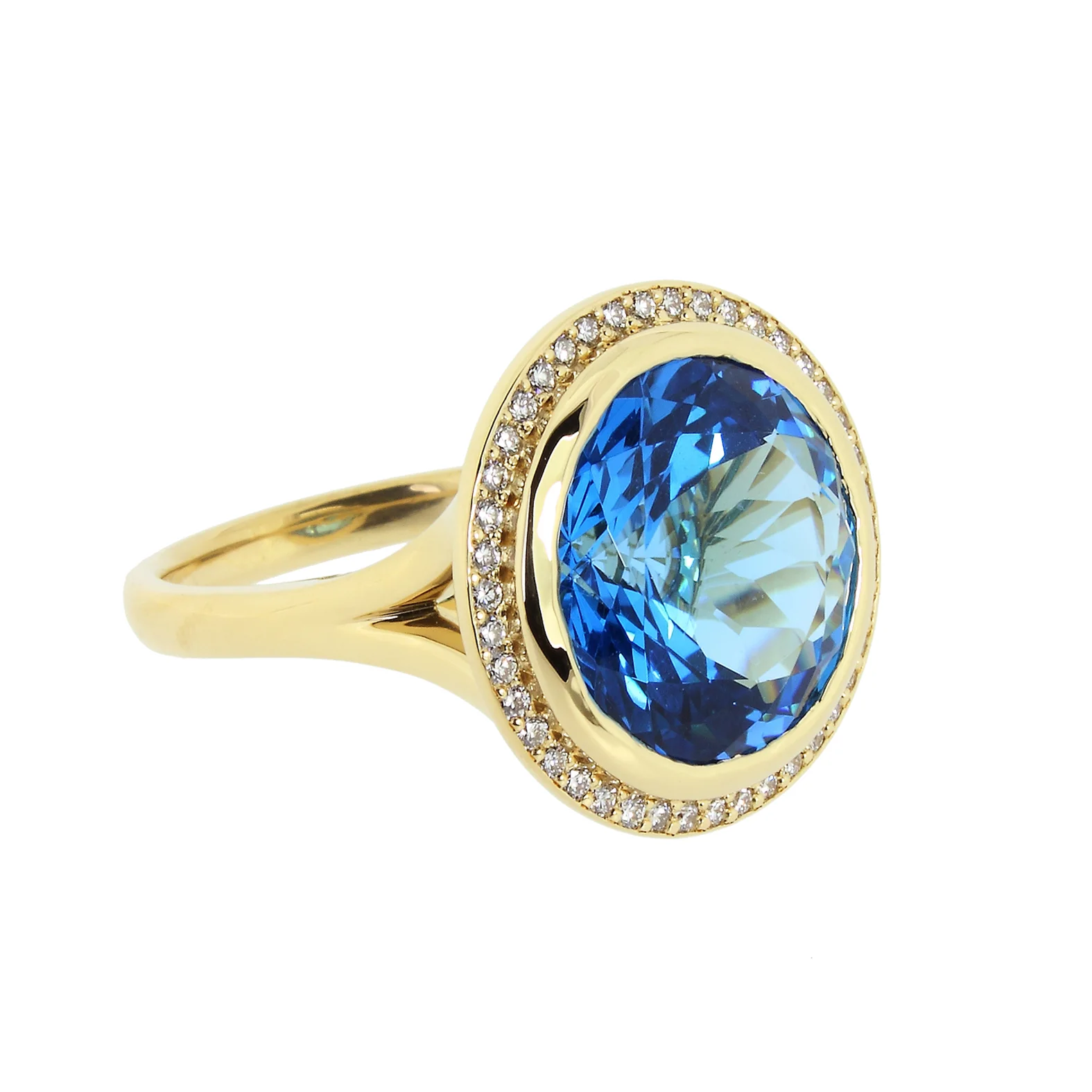 Blue Topaz and Diamond Halo Ring