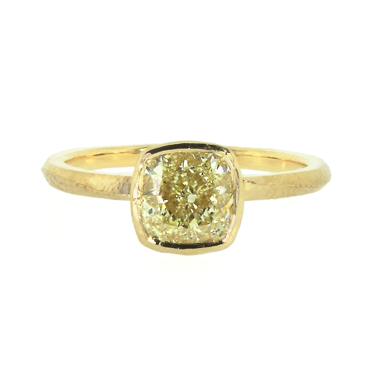 Cushion Cut Yellow Diamond Wave Bezel Solitaire Ring
