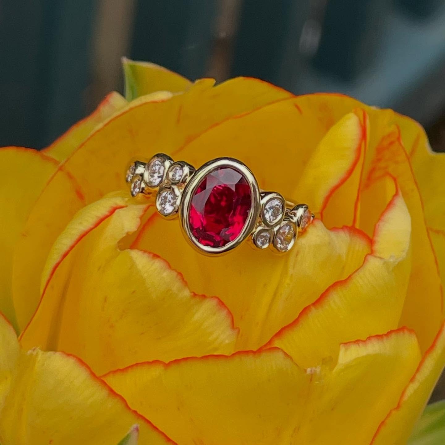 Ring story ~ celebrating accomplishments&hellip;.
We sourced this rare ruby with intense color and custom designed an 18k yellow gold ring with diamond accents. A very special gift to celebrate college graduation. What a memorable way to mark this mi