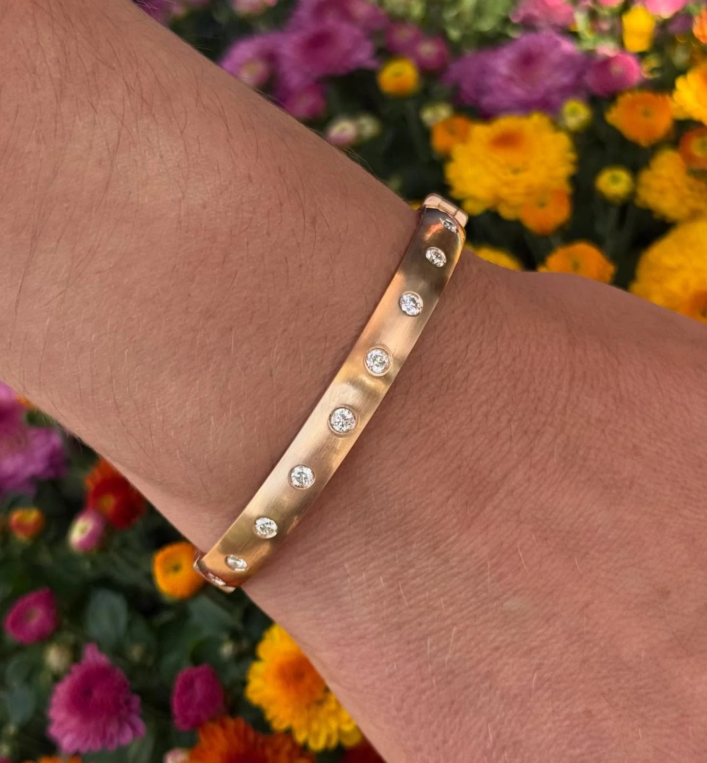 Feeling the colors of fall with this rose gold bracelet sparkling with diamonds.