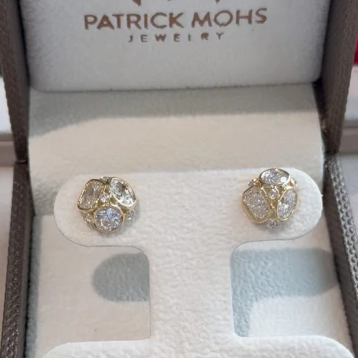 Holiday Sparkle! 🎄 

Diamond earrings set with oval, round and radiant cut diamonds - 2.85ctw.

These are available, part of our new &ldquo;bouquet earring collection&rdquo;. Reach out to us for gift wrapping! 🎁