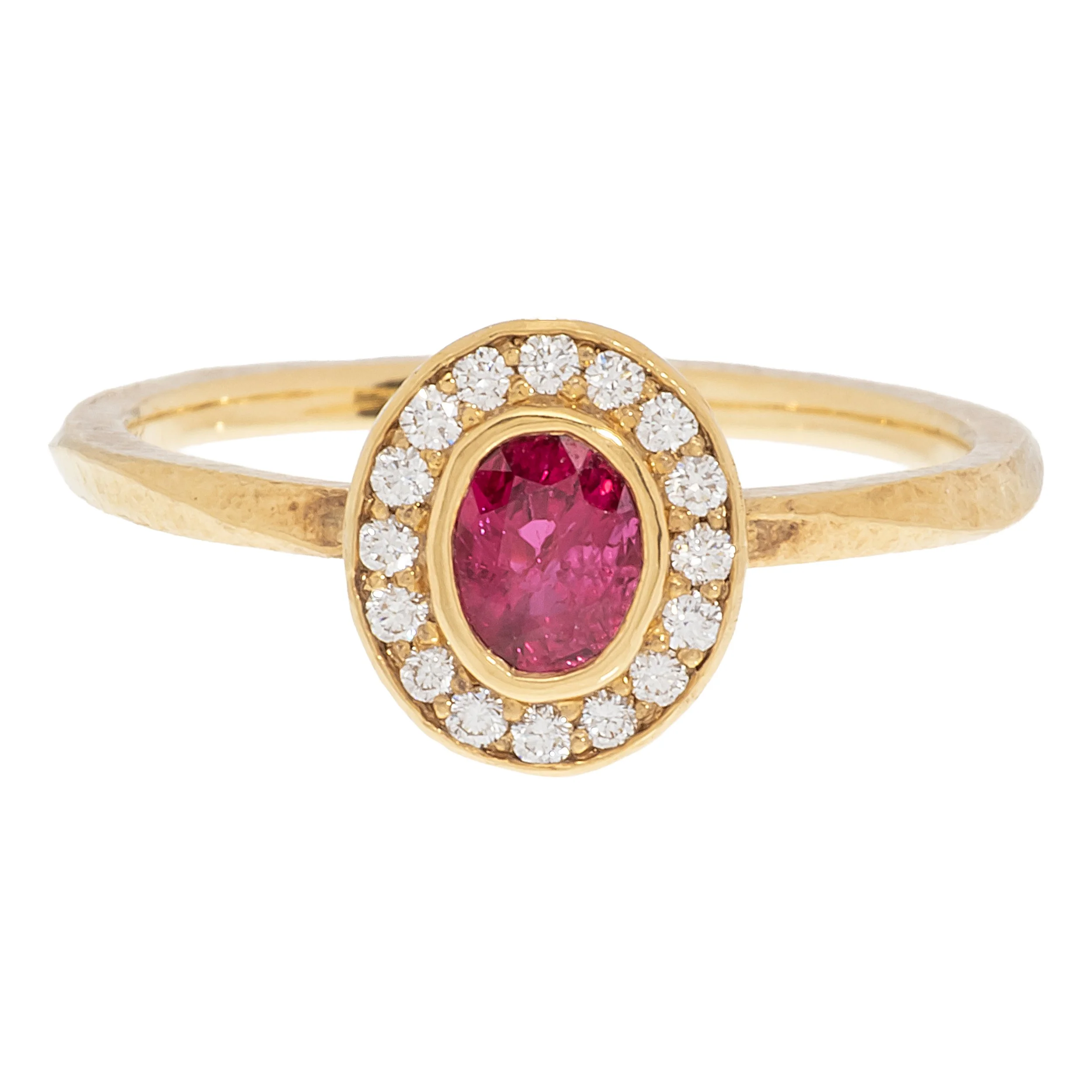 Oval Ruby and Diamond Halo Wave Ring